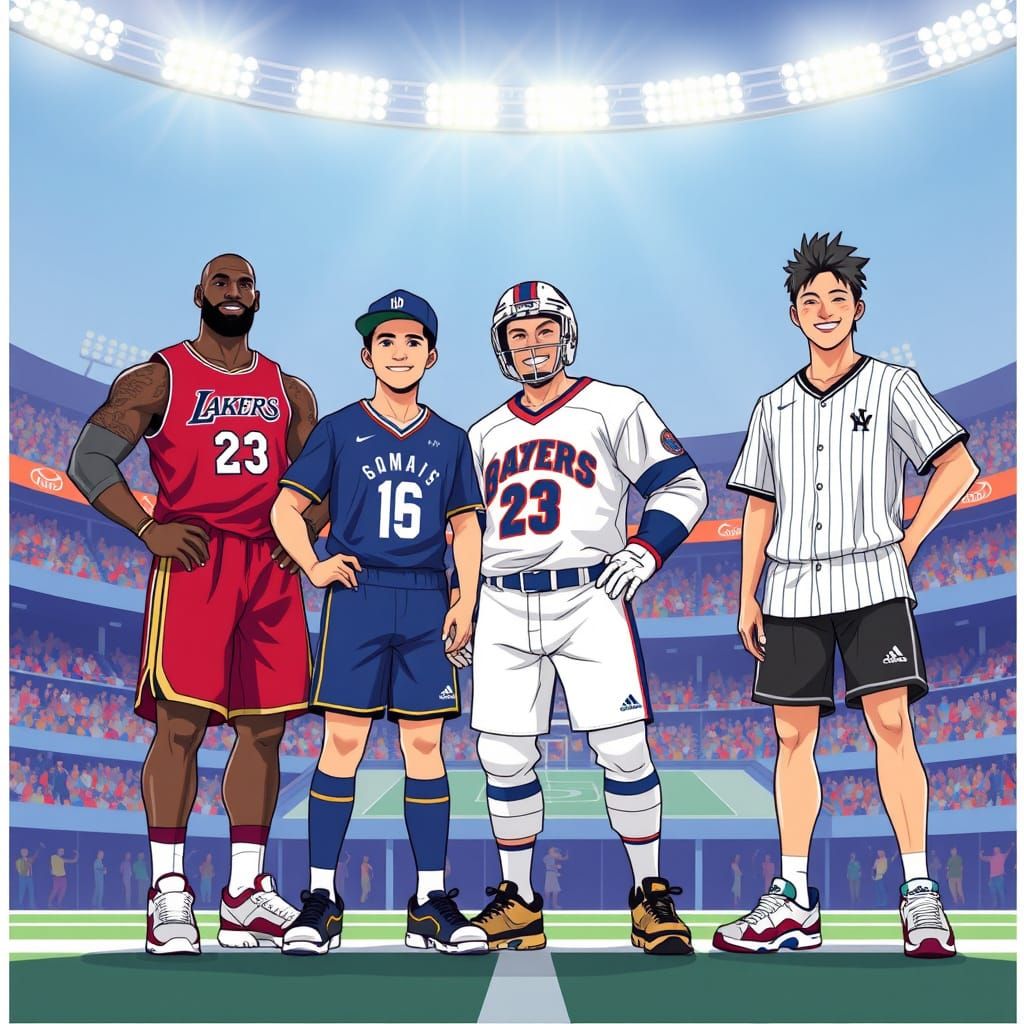 Legendary Athletes Unite in Vibrant Stadium Illustration