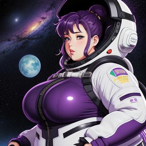 Curvy Woman in Spacesuit: Vaporwave Digital Art