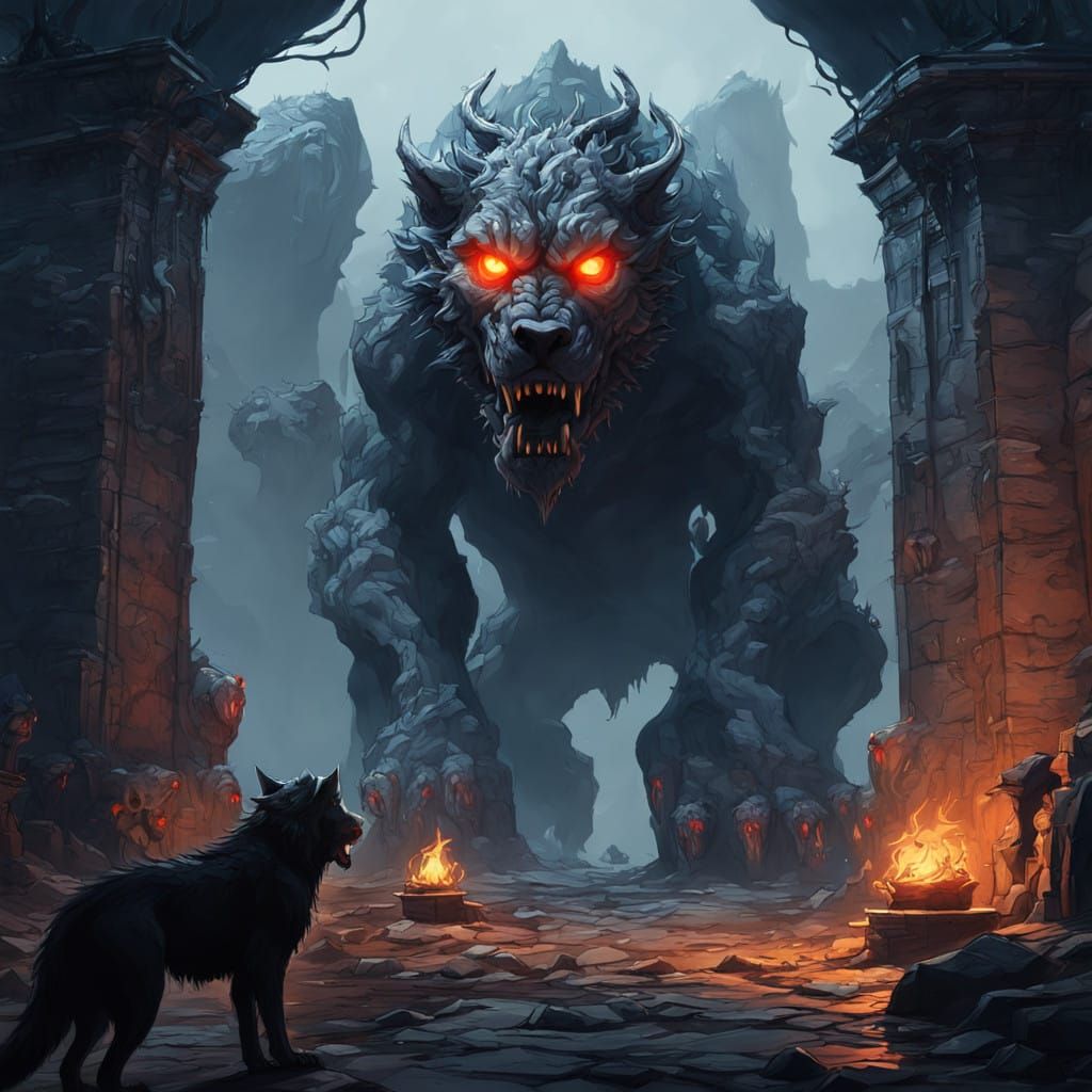 Gates of the Underworld Guardian: Majestic, 3-Headed Cerberu...
