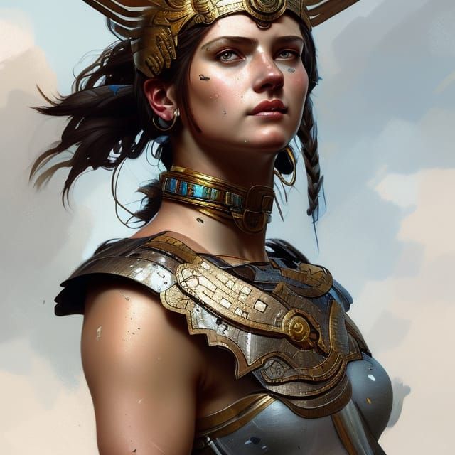 Roman Warrior Princess Portrait in Art Nouveau Style