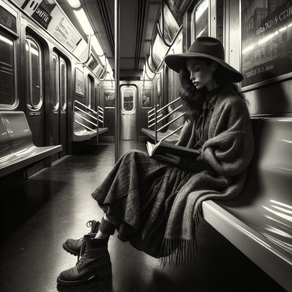Timeless Subway Moment in Black-and-White