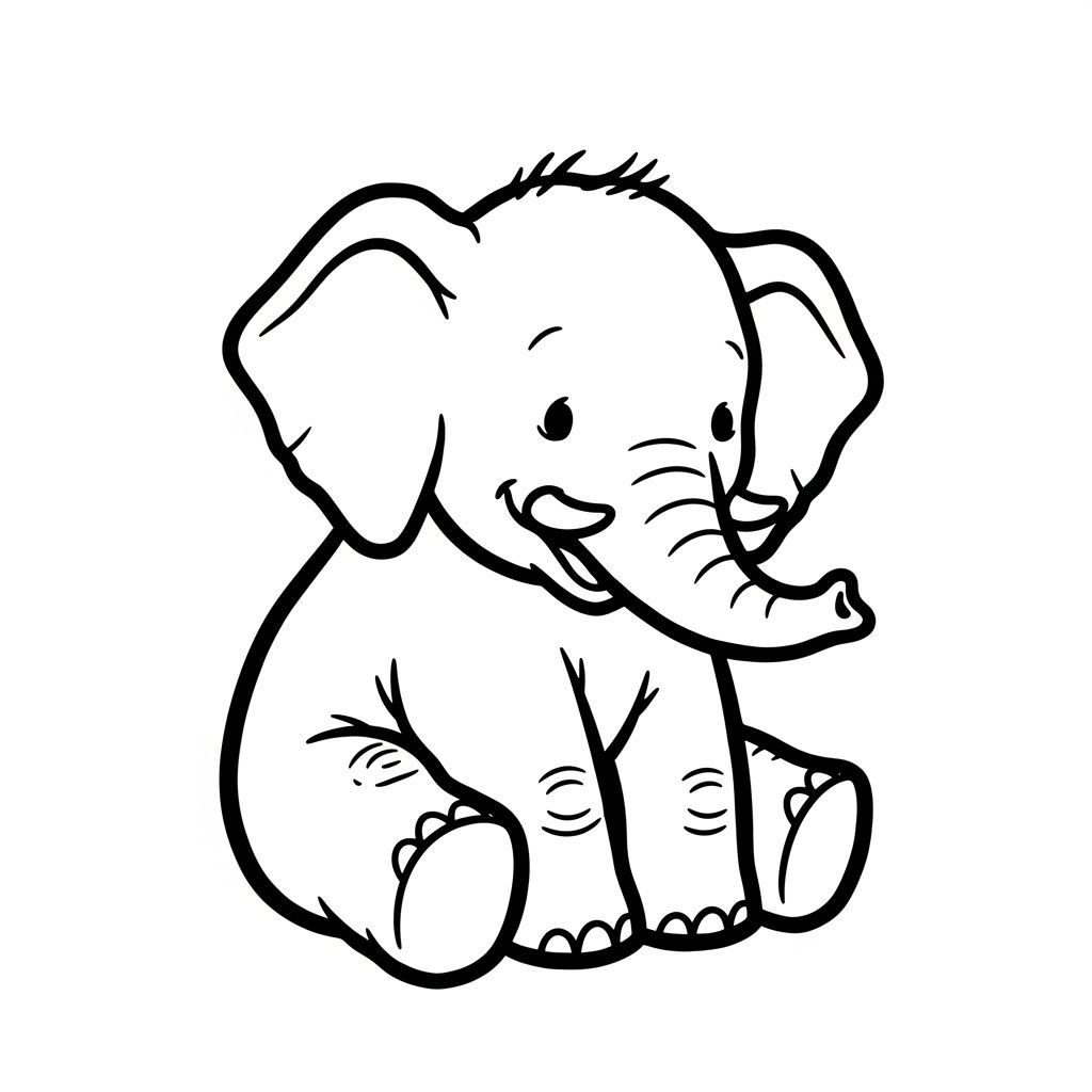 Elephant Coloring Page in Playful Style