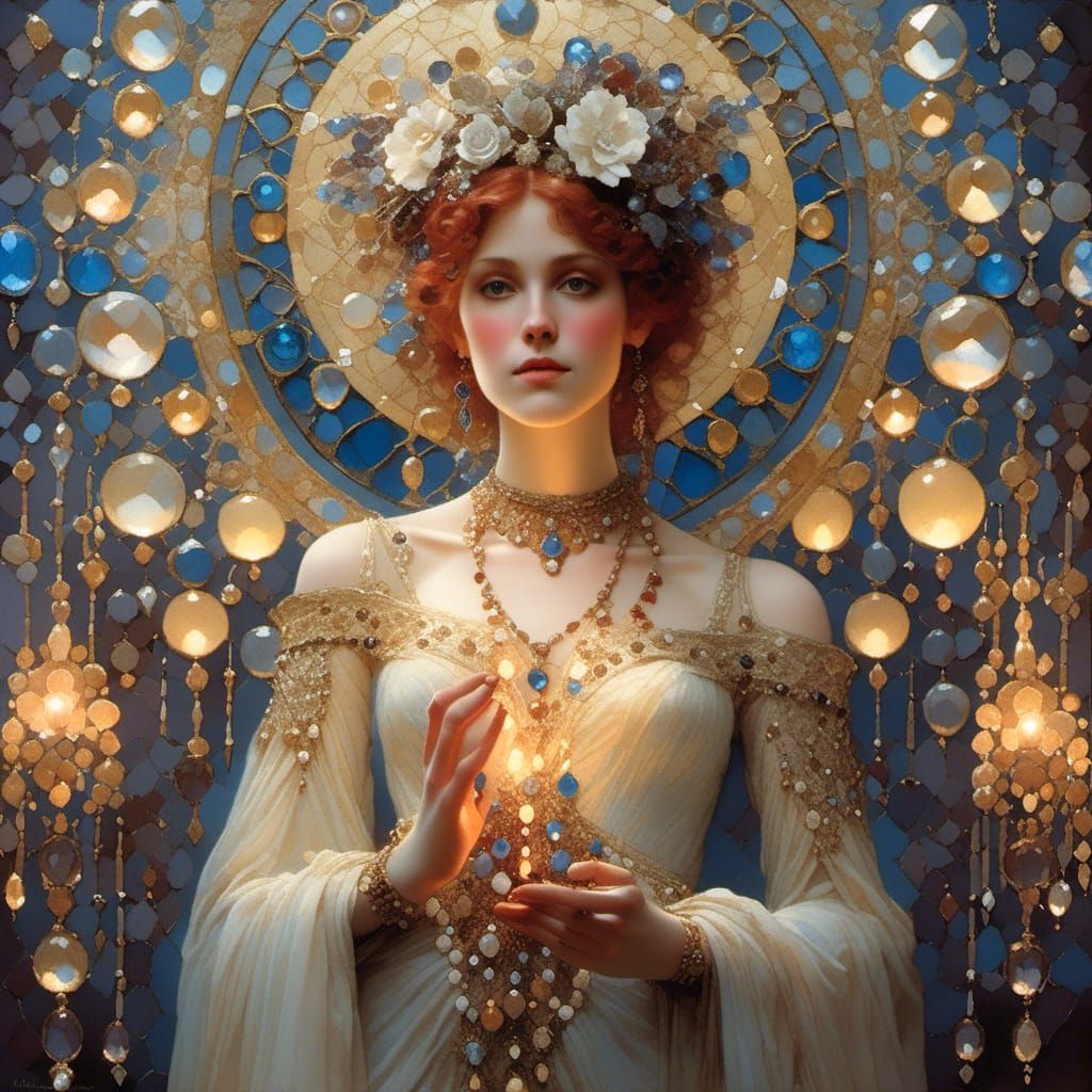 Gem-Encrusted Lady in Moonlight: A Digital Masterpiece