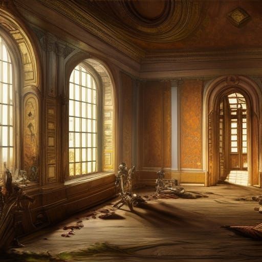 Decaying Abandoned School Corridor in Ornate Style