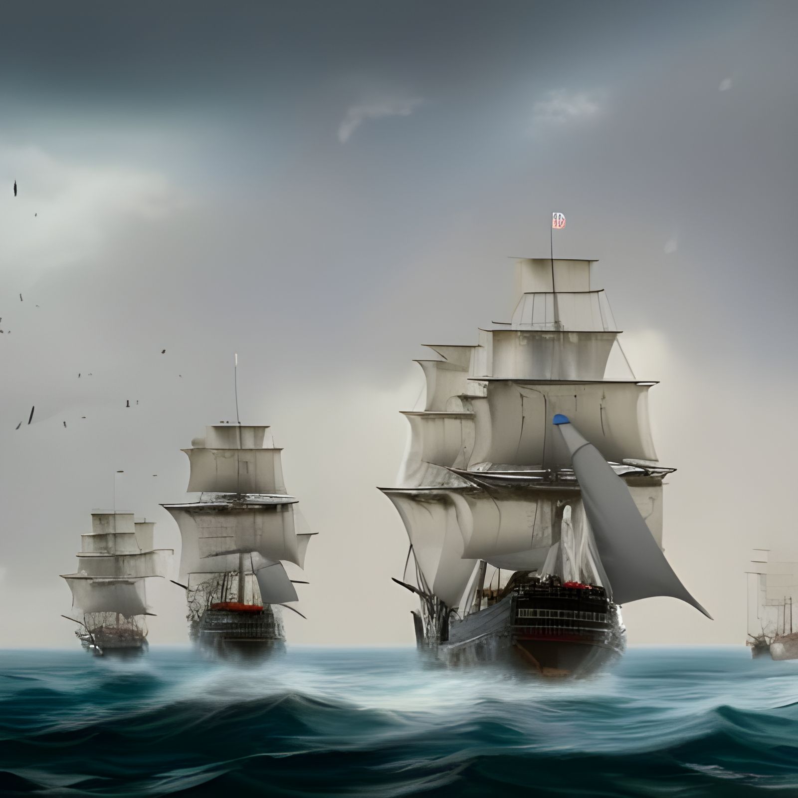 Civil War Era Confederate Ship in High Seas Battle