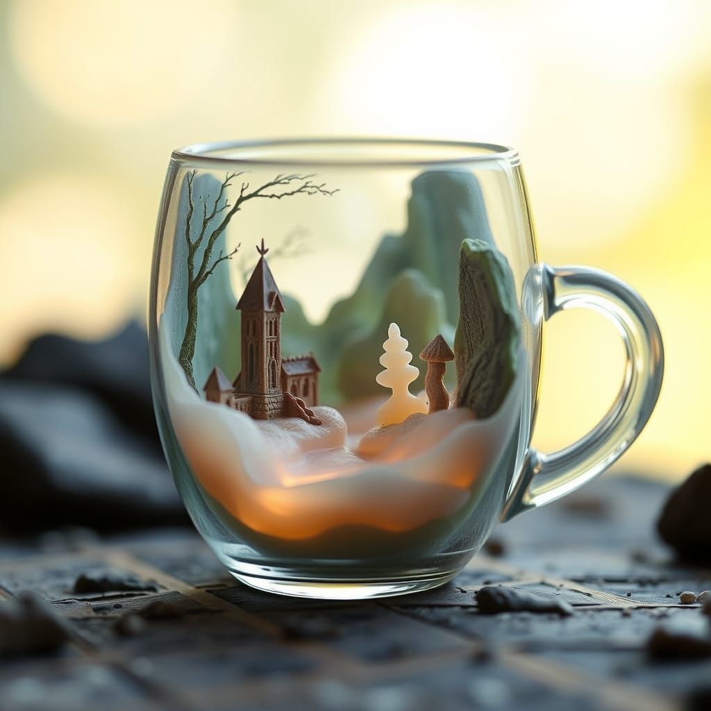 Miniature Wax Landscape in Glass Cup