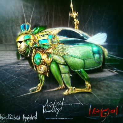 Hyperrealistic Green Lion Insectoid Concept Art