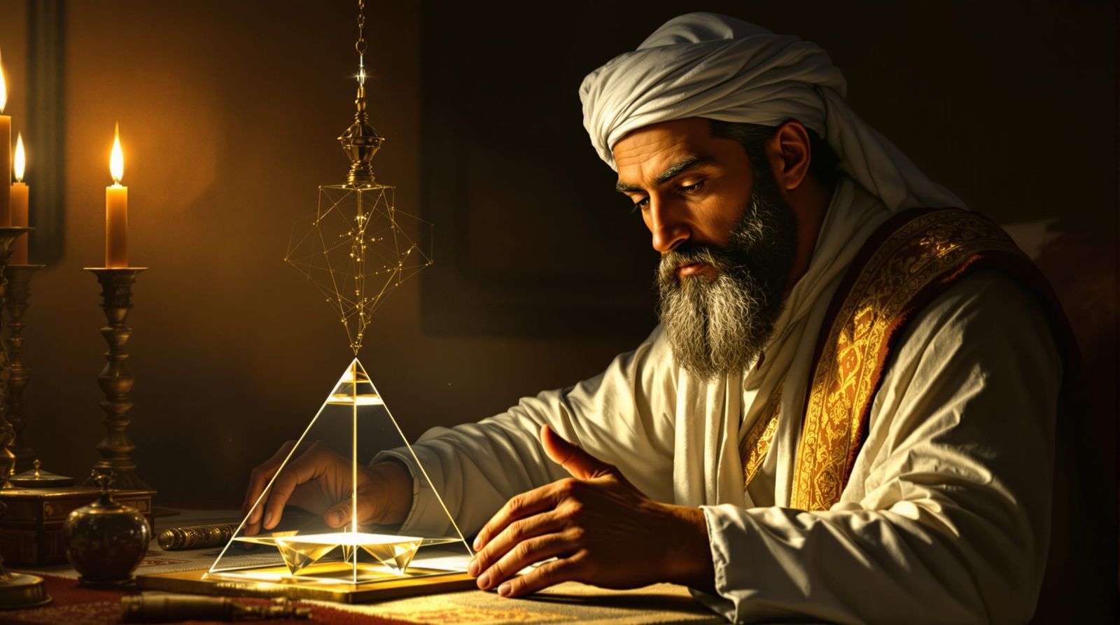 Ibn Sahl Studying Light Refraction Through Prism