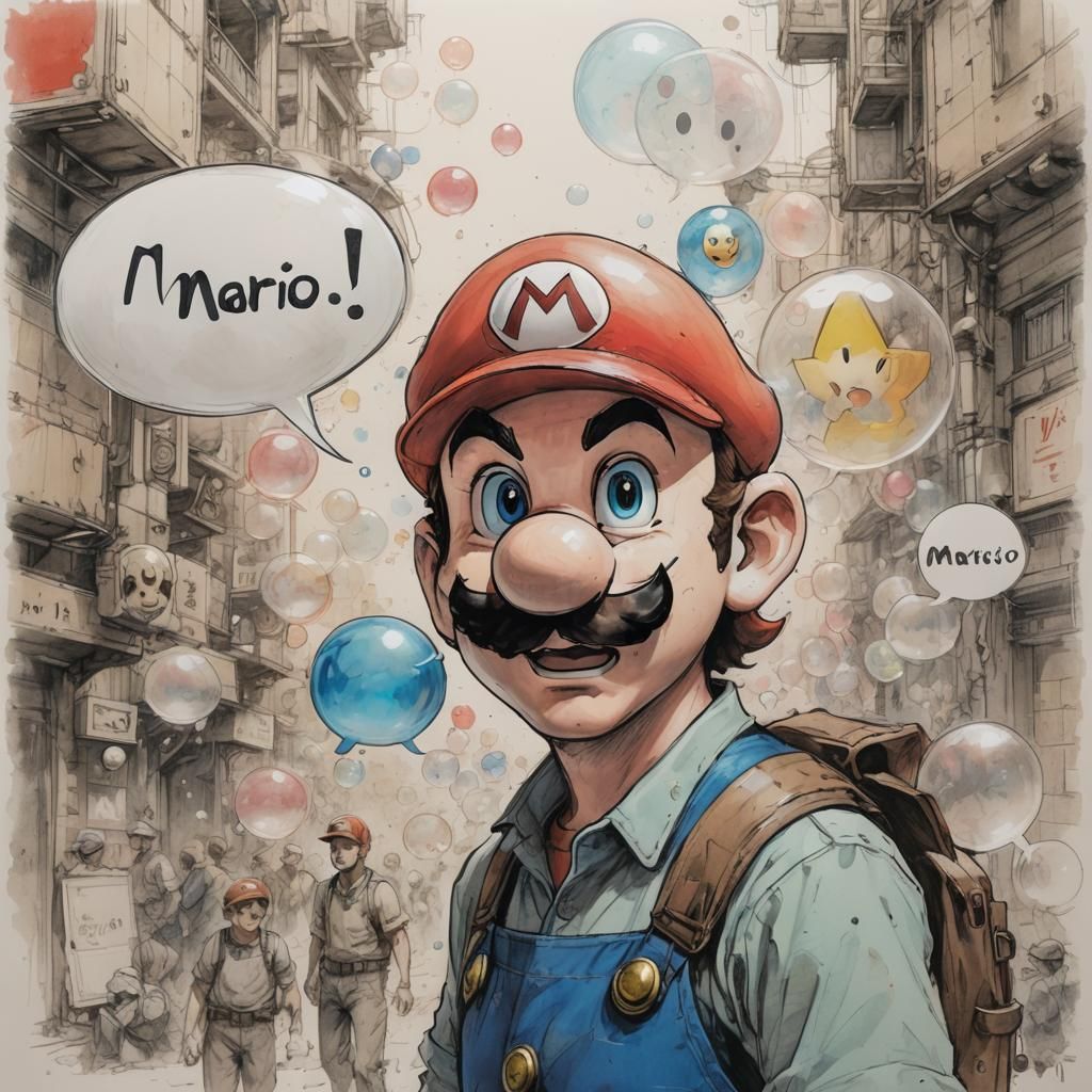 Mario Portrait with Speech Bubble in Manga Style