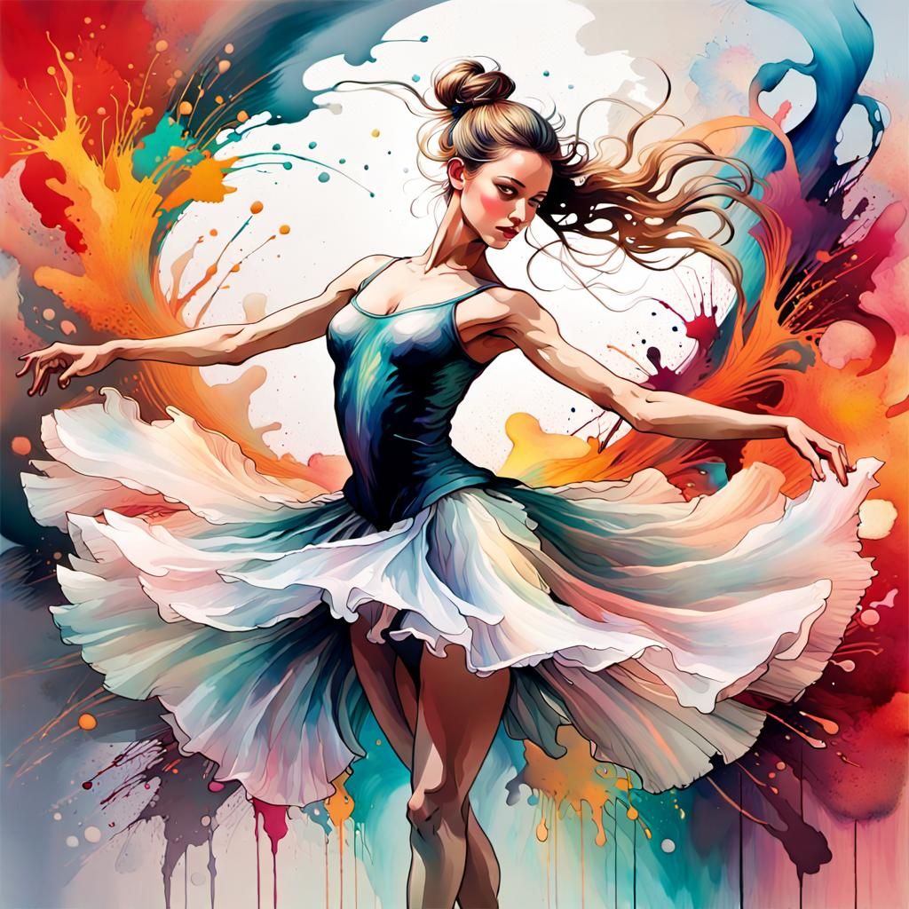 Ballerina in Ink Splatters: a Splash Art Portrait