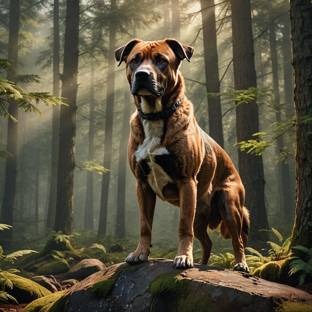 American Stafford Dog in Forest: Photorealistic Wildlife Art
