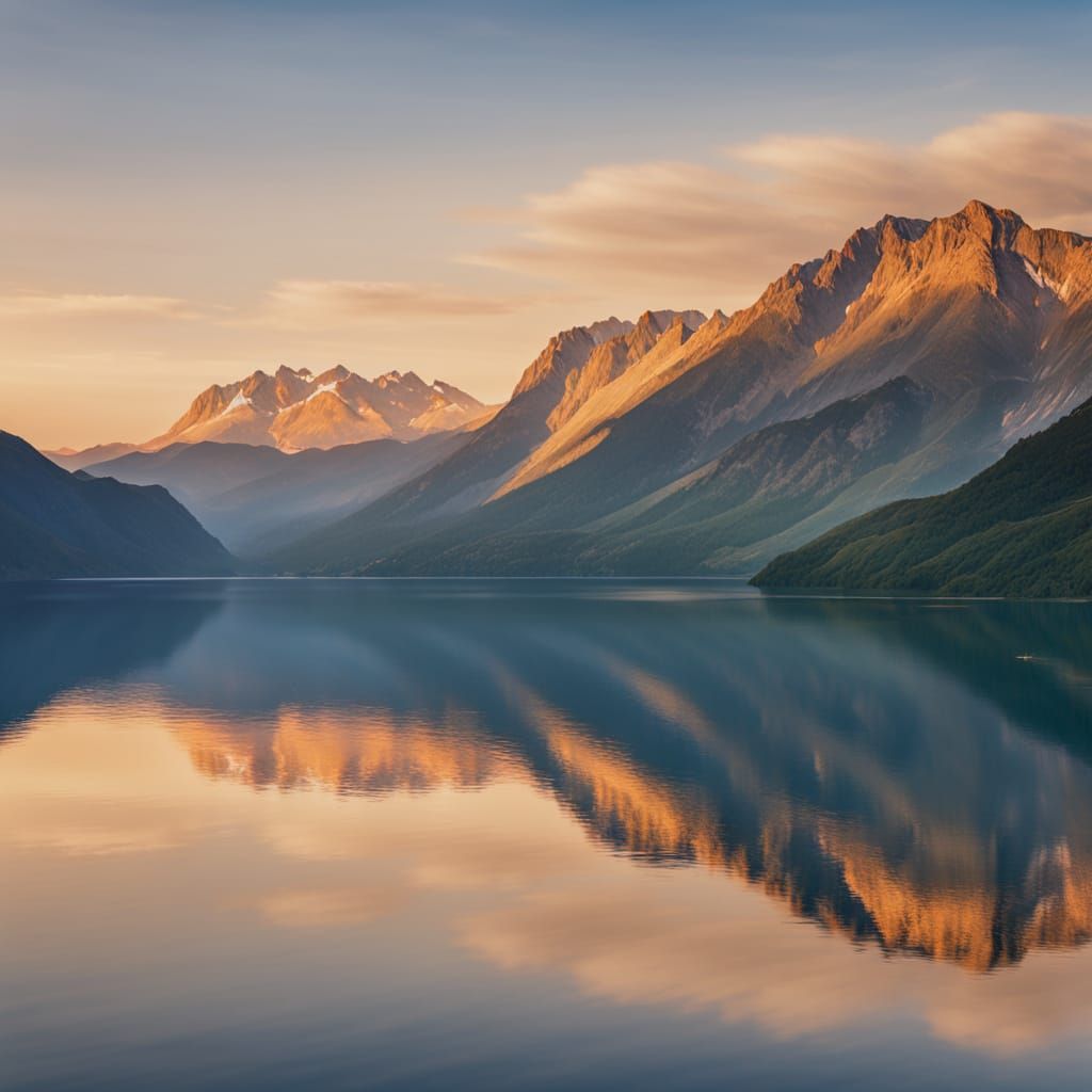 Vibrant Blue Lake Reflecting Golden Hour Sky