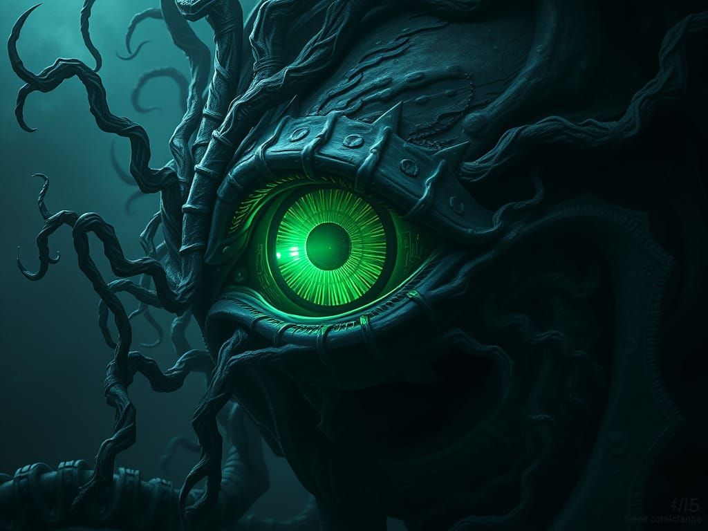 Eldritch Eye with Swirling Shadows in Dark Surrealism