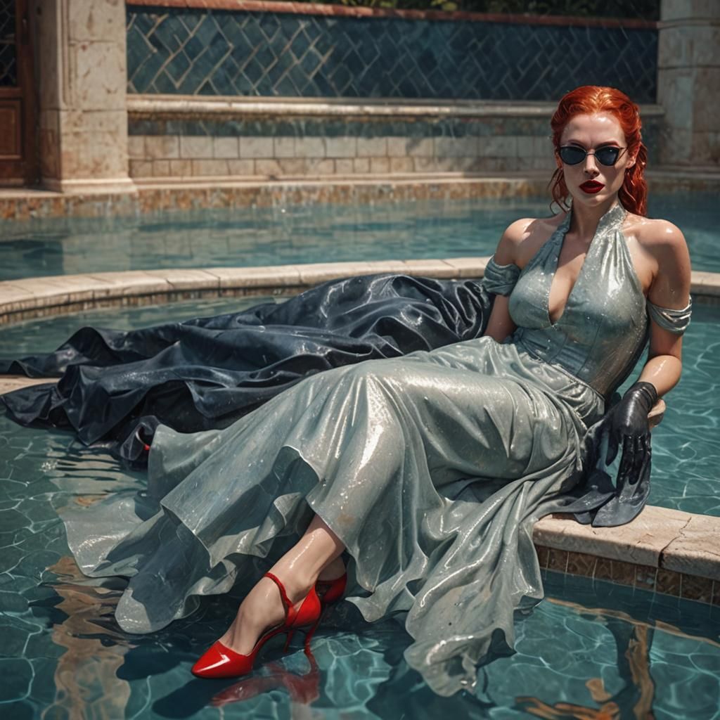 Glamorous Woman in Pool: Photorealistic Matte Painting
