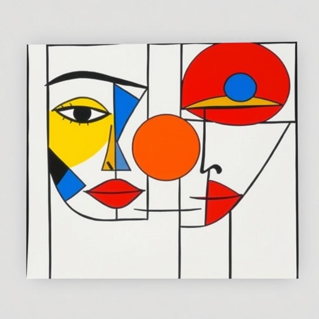 Geometric Faces Interwoven in Cubist Style