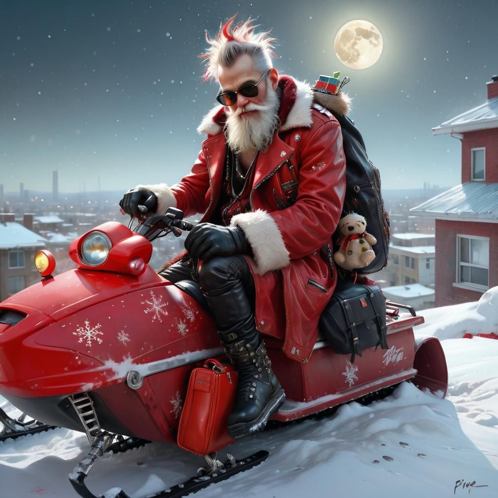 Punk Rock Santa Reigns Supreme Under Moonlight