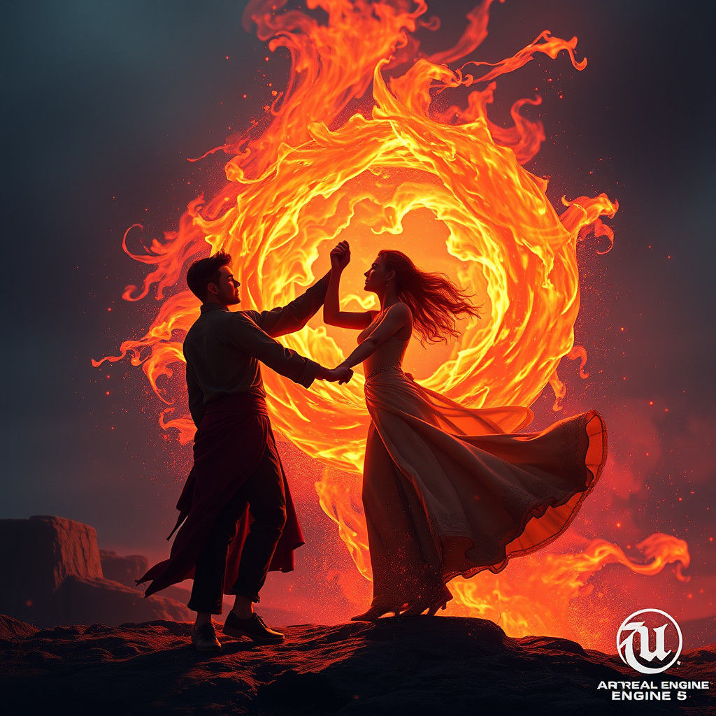 Passionate Dance in Fire: Detailed Matte Painting