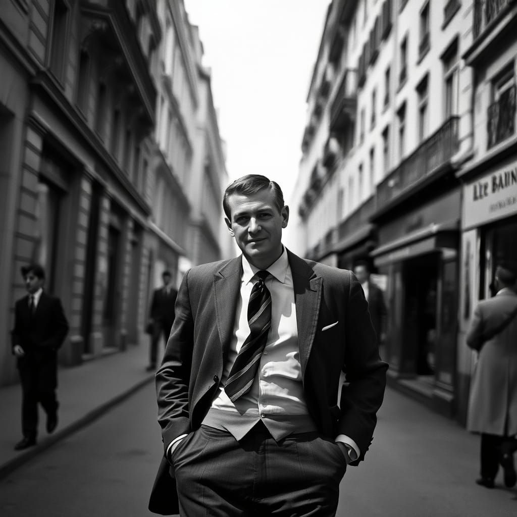 Man in Suit, Parisian Street: Film Noir Photography
