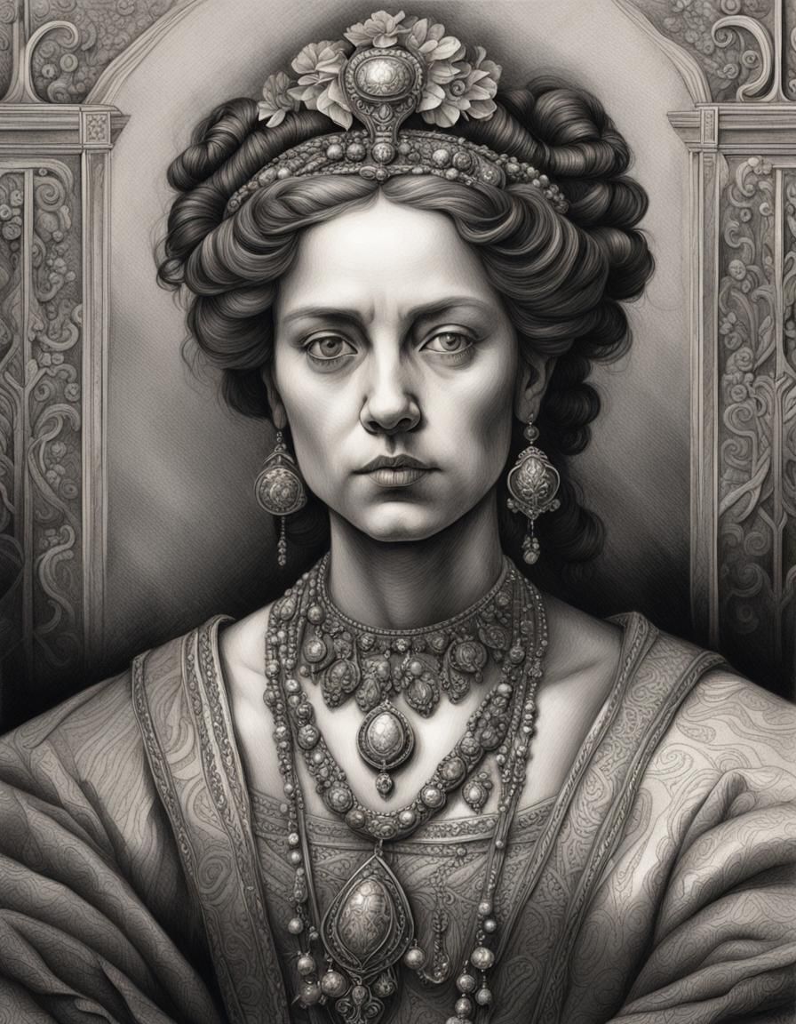 Baroque Woman Portrait in Pencil Sketch Style