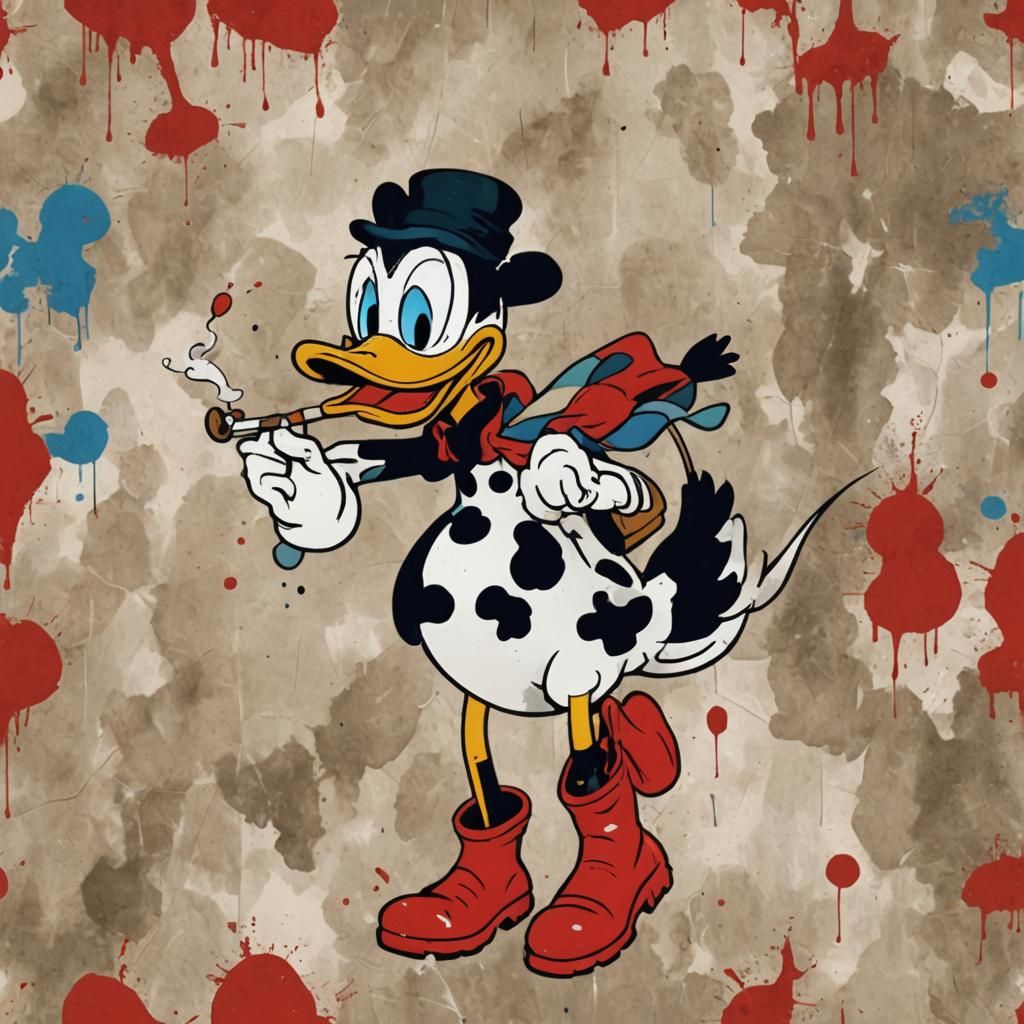 Donald Duck as Cow Smoking in Abstract Art