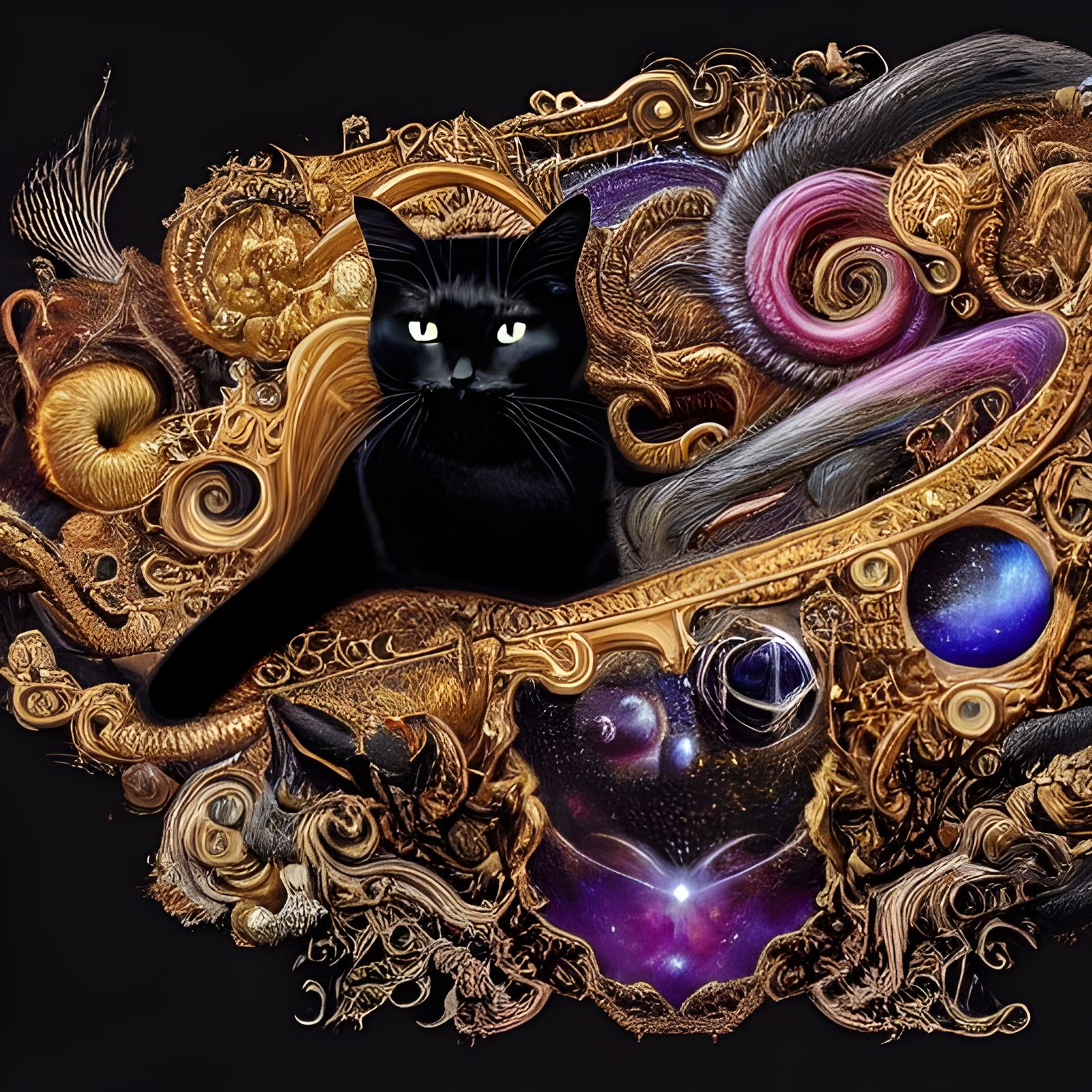Cosmic Black Cats in Studio Ghibli Style