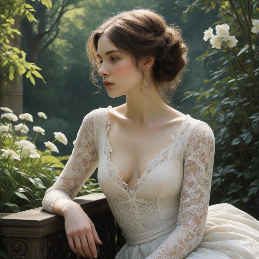 Woman in Lace Gown: An Impasto Oil Painting