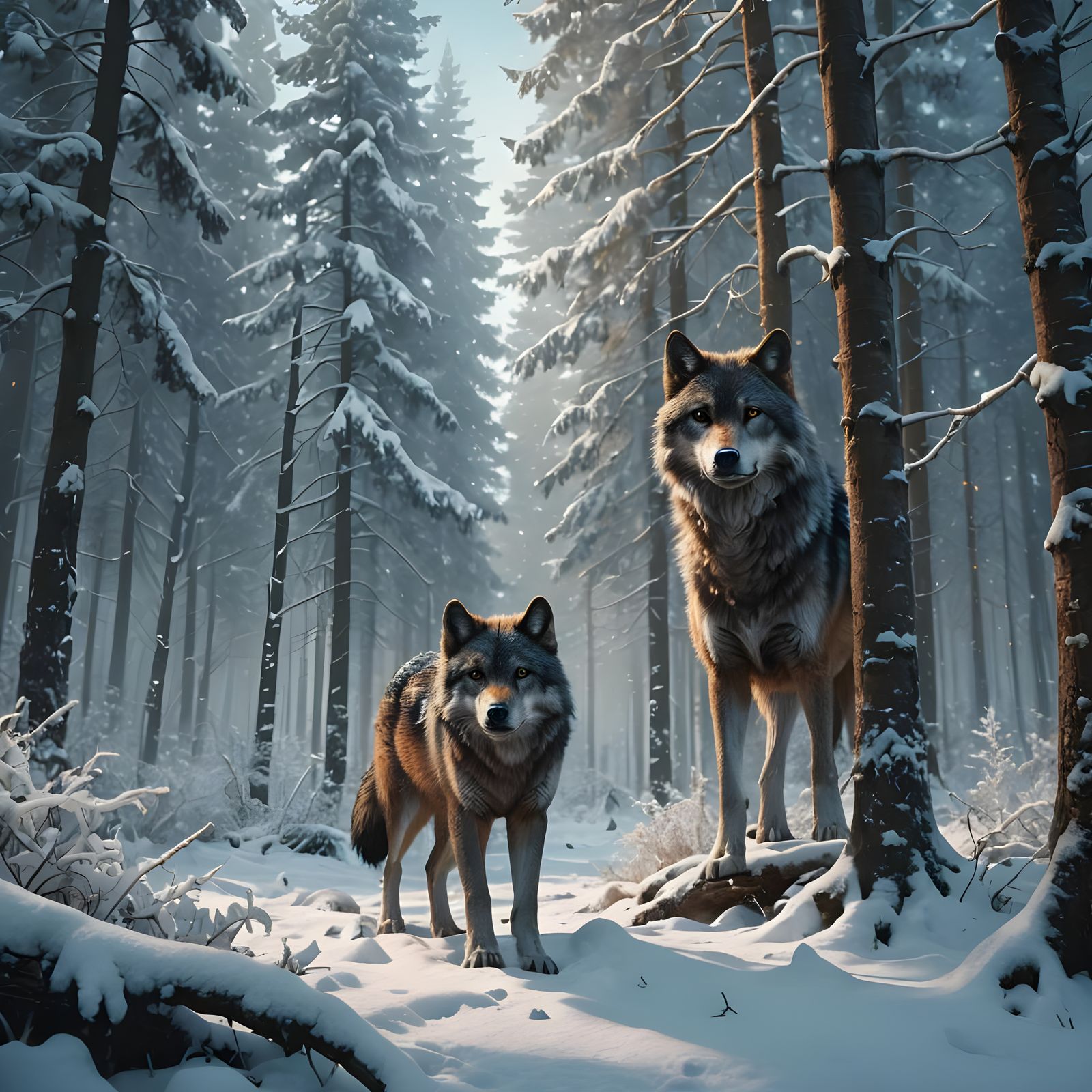 Wolf in Winter Forest: Detailed Fantasy Art