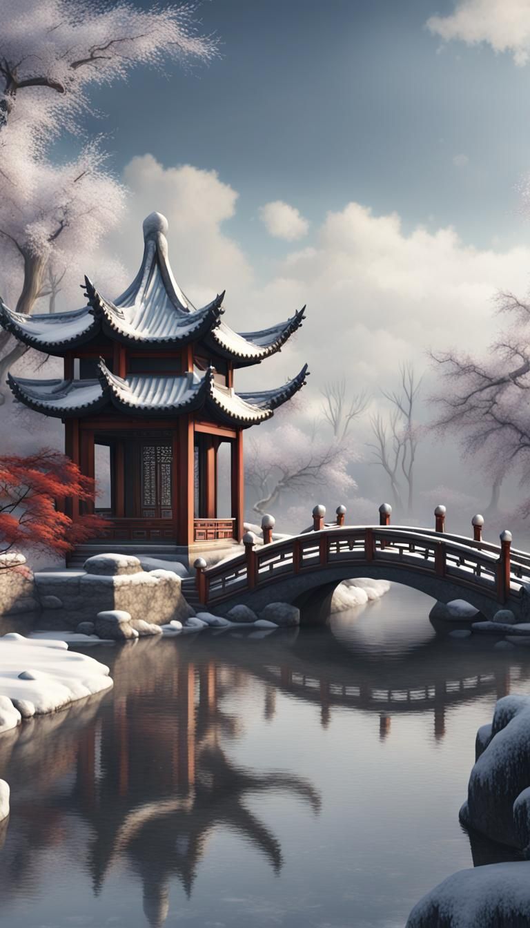 Masterpiece, Best Quality, CG Illustration, 16K, no humans, Ancient Chinese Gardens, Classical Chinese Garden Scenery, T...