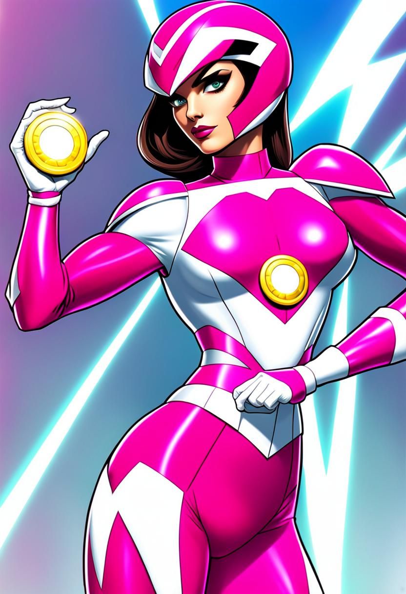 Pink Power Ranger Portrait in Comic Book Style