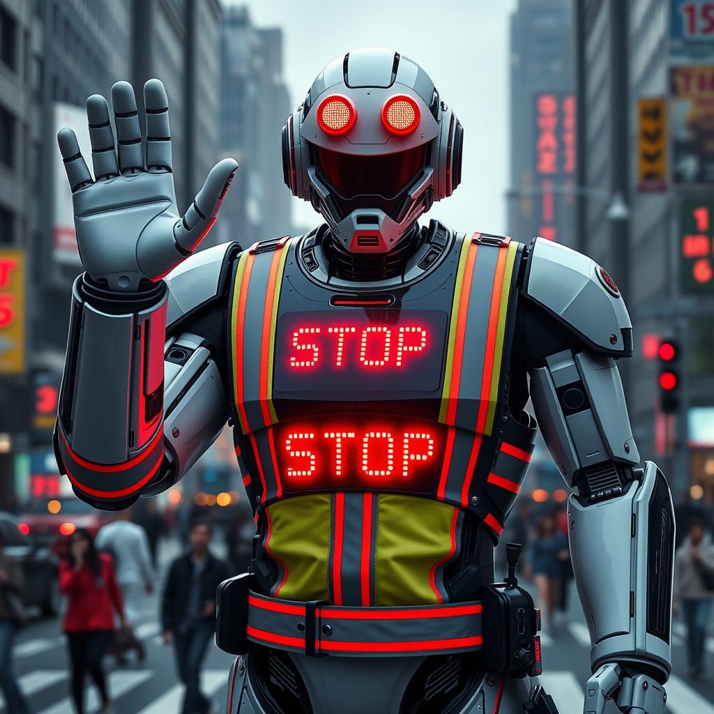 Android Traffic Cop in Cyberpunk Style