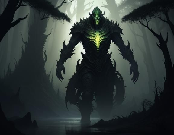 Bullywug in Misty Swamp, Dark Fantasy Concept Art