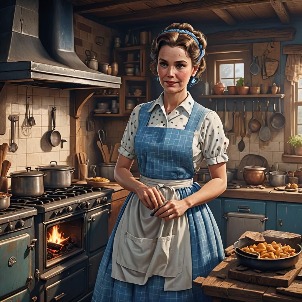 1950s Housewife Cooking: Detailed Matte Painting