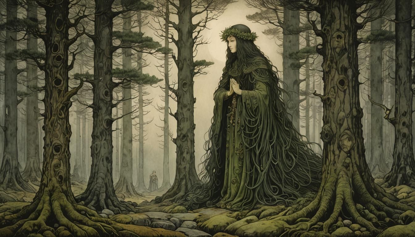 Huldra in Whispering Woods, Fairytale Illustration