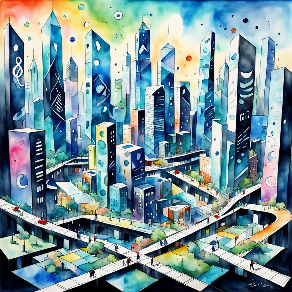 Futuristic Musical City in Vibrant Pastel Shades