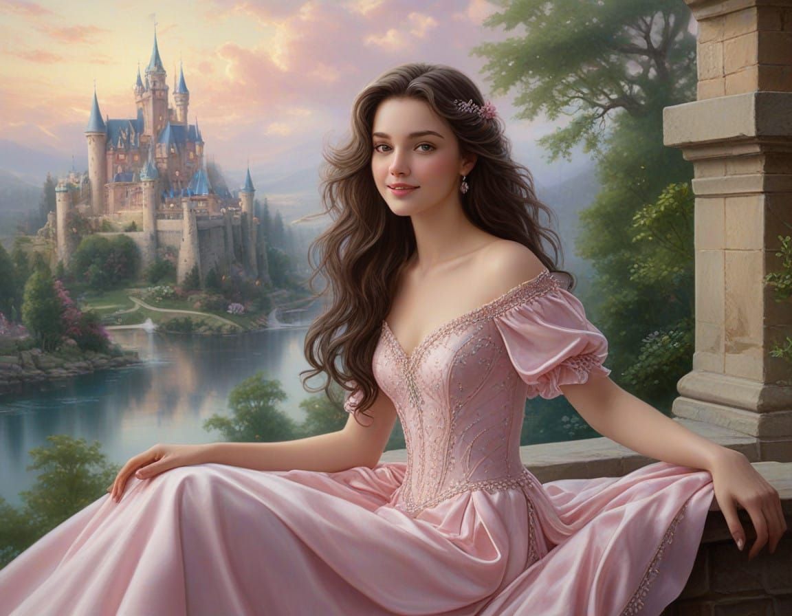 Ethereal Princess in a Whimsical Castle