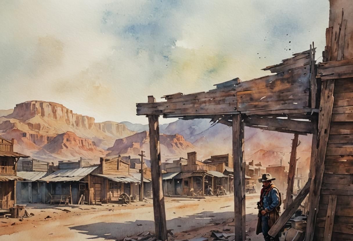 Cowboy in Wild West Watercolor, Anime Key Visual