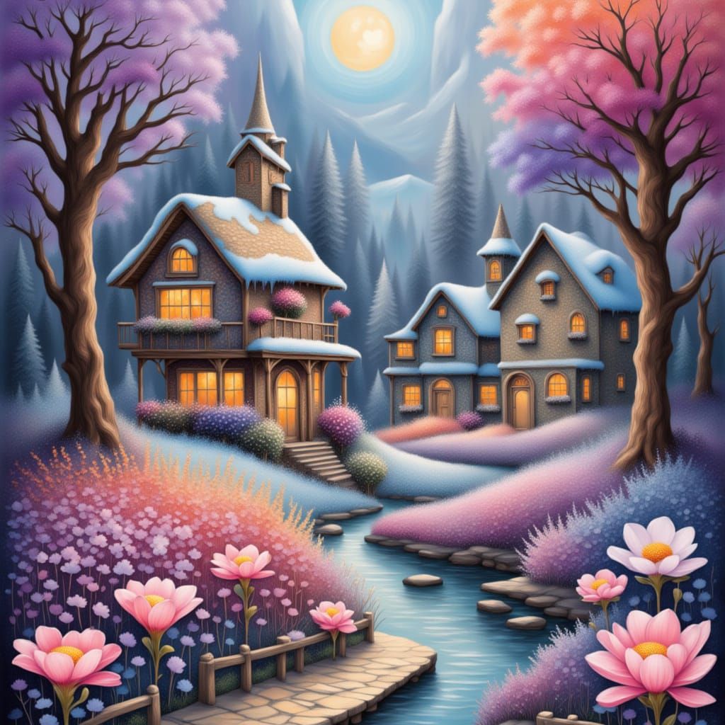 Enchanting Spring Landscape with Frosty Elements