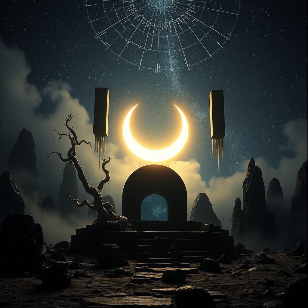 Ethereal Moonlit Altar in an Alien Landscape