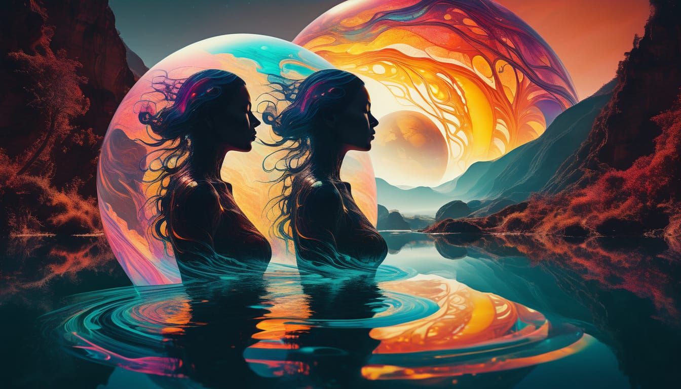 Surreal Woman Silhouette Filled With Alien Planet Landscape