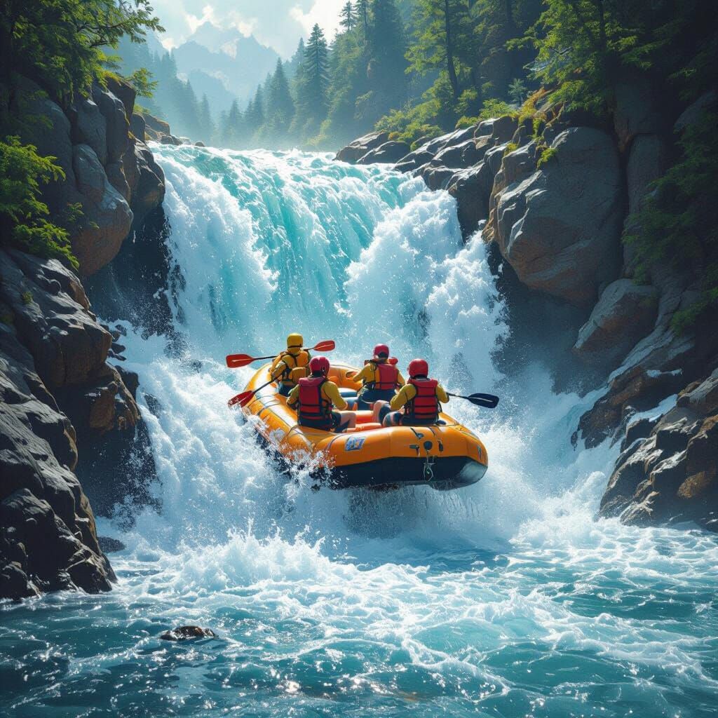 Rafting Adventure: Waterfall Plunge in Ultra-High Definition