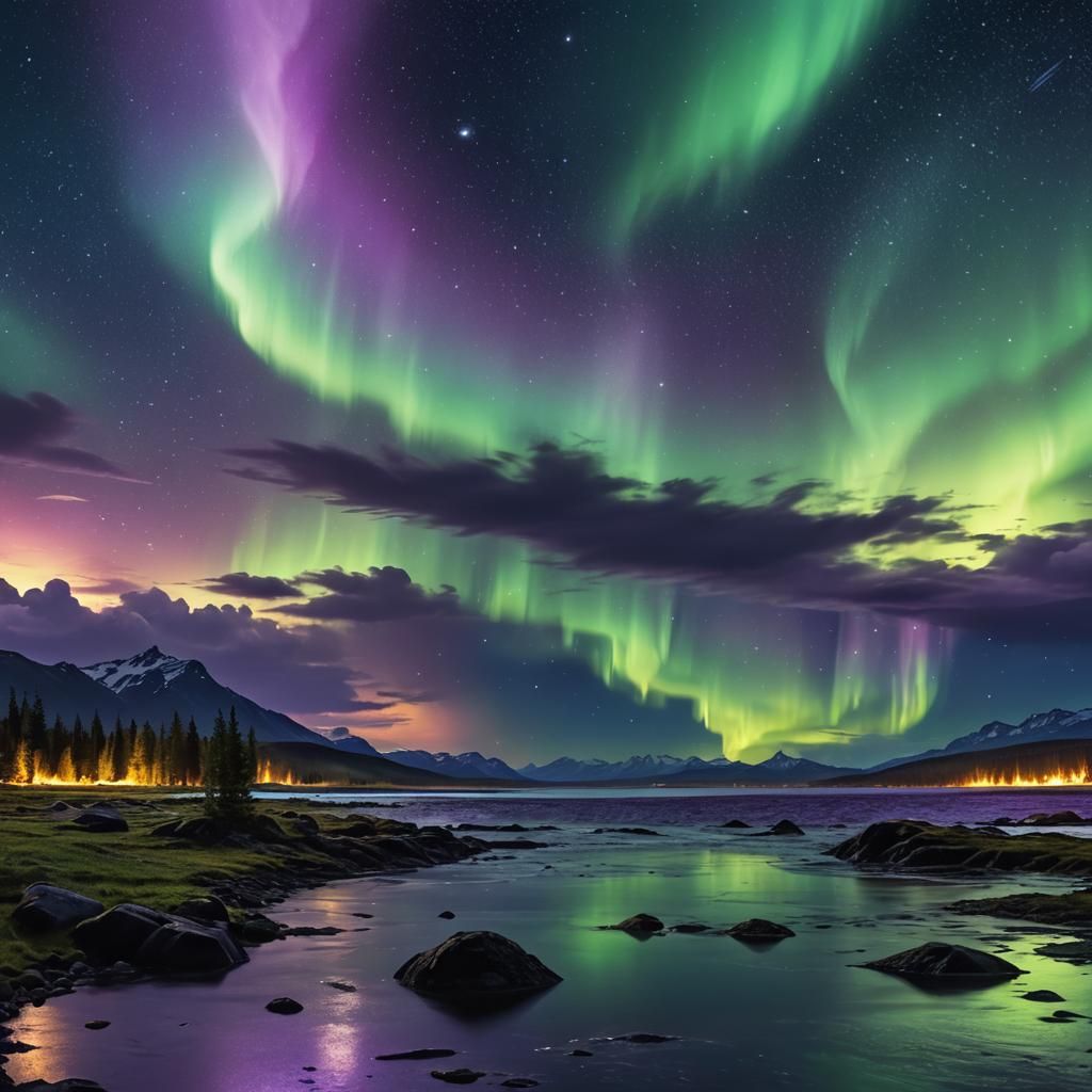 Aurora Borealis Under a Stormy Starry Sky