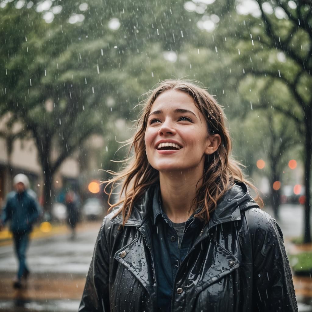 Woman Singing in the Rain: High-Key Portrait Photography