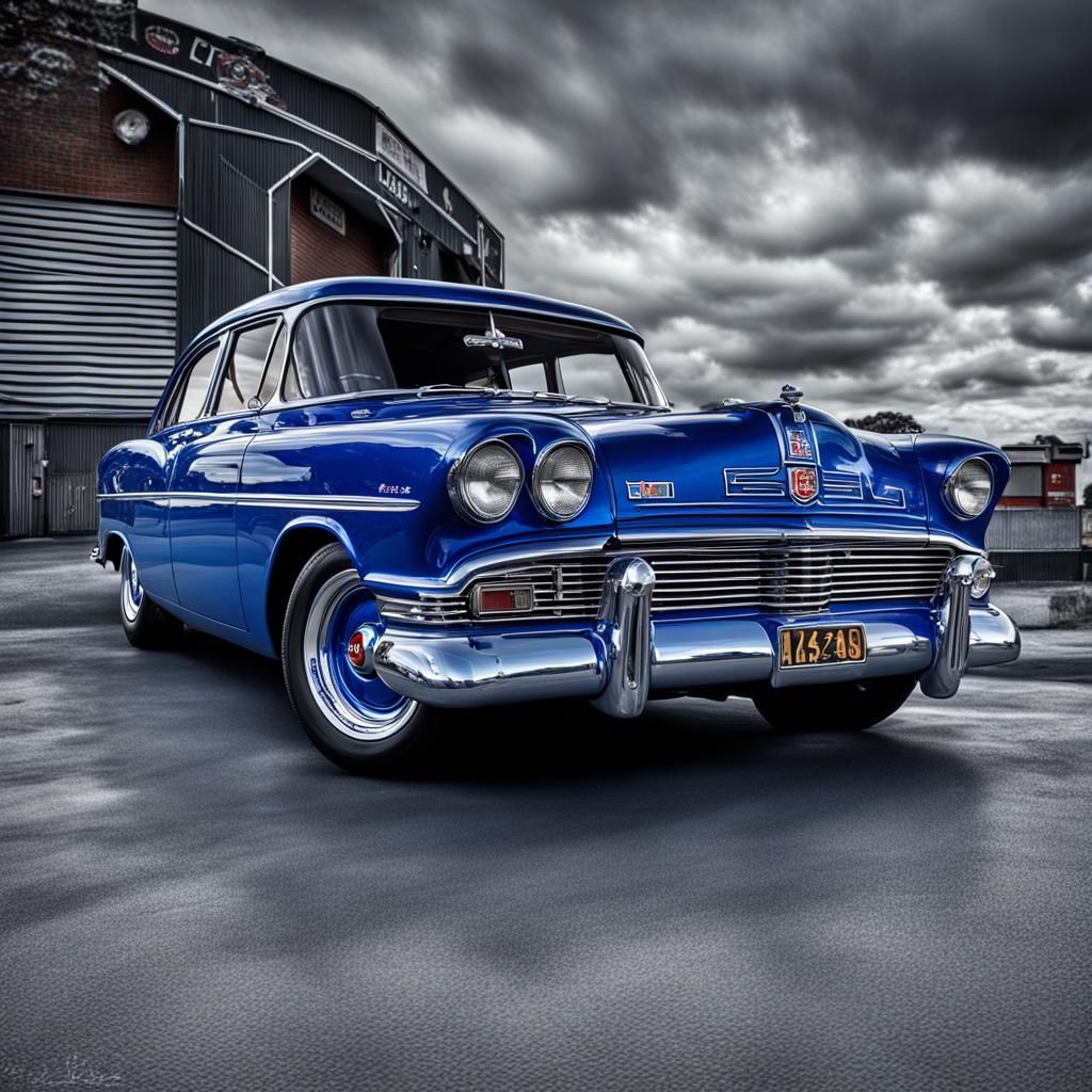 Hyperrealistic Blue HR Holden Car, Cinematic Style