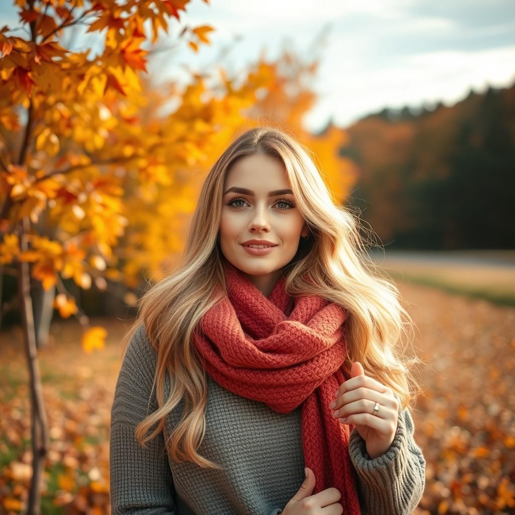 Hyperrealistic Woman in Autumn Landscape