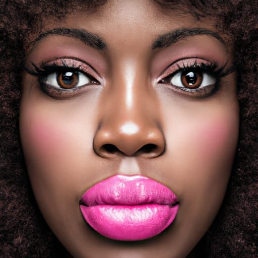 Beautiful African Woman Portrait with Afro and Pink Lipstick