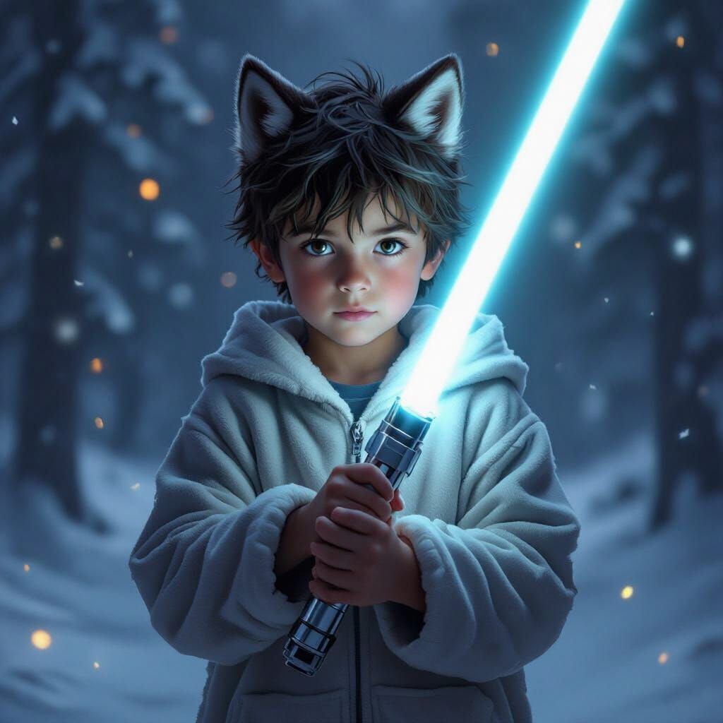 Realistic Max with Lightsaber in Wolf Pajamas