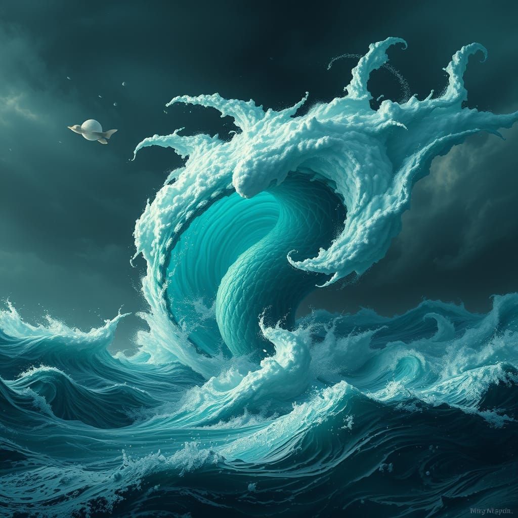 Colossal Tornado Monster in Dreamlike Waterstorm Scene