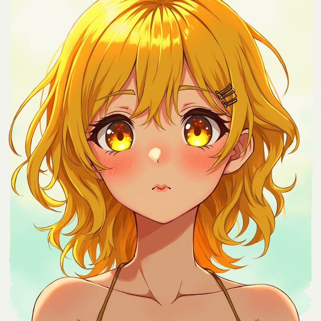 Anime Girl with Yellow Hair, Digital Art