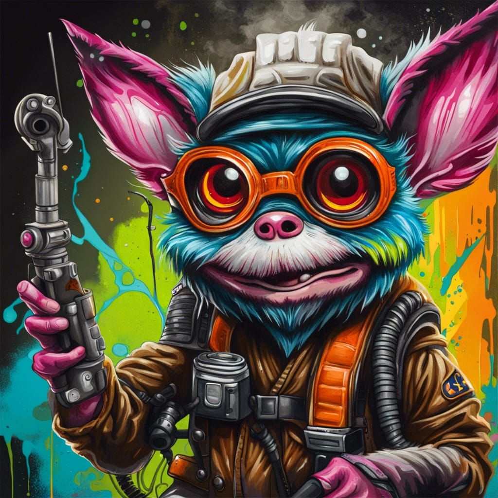 Gizmo the Gremlin as Ghostbuster Graffiti Art