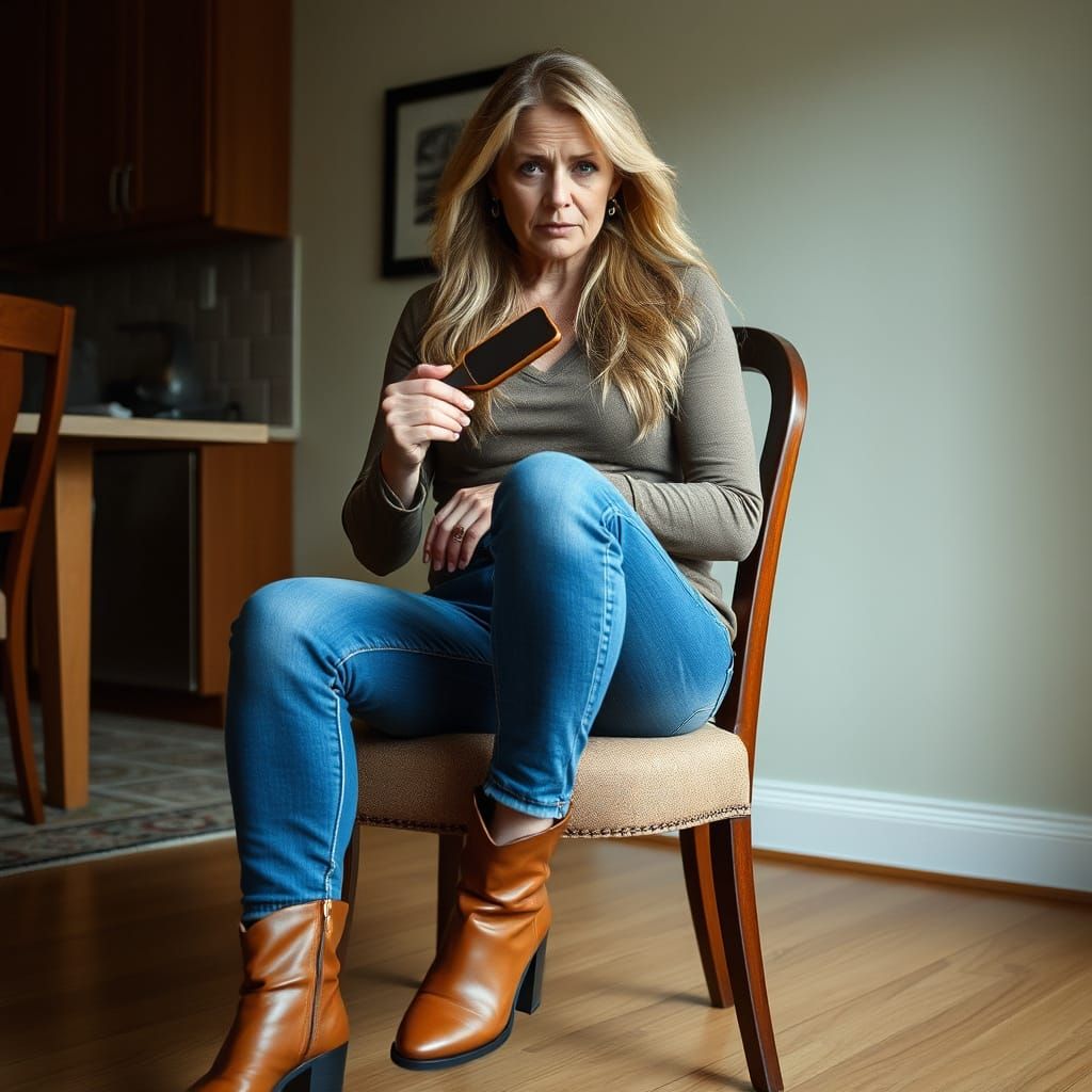 Mature Woman with Blonde Hair and Blue Jeans